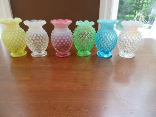 6 - Vintage Fenton Hobnail Opalescent 3 1/2 " Thin Ruffled Vases Mixed