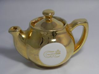 Rare Vintage Cute Hall China Golden Glo Teapot 22k Gold Usa