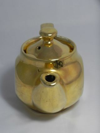 Rare Vintage Cute Hall China Golden Glo Teapot 22k Gold USA 2