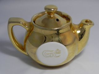 Rare Vintage Cute Hall China Golden Glo Teapot 22k Gold USA 3