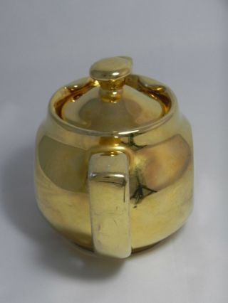 Rare Vintage Cute Hall China Golden Glo Teapot 22k Gold USA 4