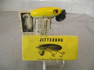 Fred Arbogast - Jitterbug - Early Box/paper - 5/8 Oz - Yellow - Wire Hook Rig - Plastic Lip -