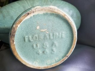 McCoy Floraline Oval Pedestal Bowl planter 463,  Satin Jade Green vtg pottery 4
