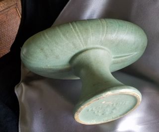 McCoy Floraline Oval Pedestal Bowl planter 463,  Satin Jade Green vtg pottery 5