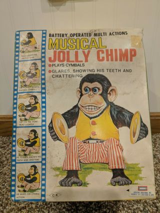 Rare Vtg.  Musical Jolly Chimp Battery Operated Toy Box And Tag Daishin