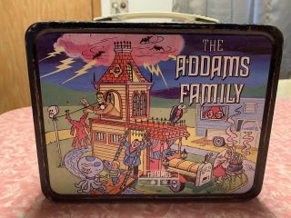 Vintage 1974 The Addams Family Metal Lunch Box With Thermos.