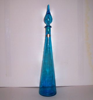Vintage Vimax Italy Tall Blue Art Glass Genie Bottle 26.  5 Inches High 1960s