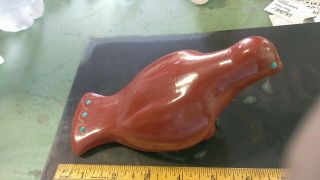 Vintage Native American San Ildefonso Pottery Redware Eagle W Turq Rare Signed