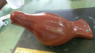 VINTAGE NATIVE AMERICAN SAN ILDEFONSO POTTERY REDWARE EAGLE w Turq RARE signed 5