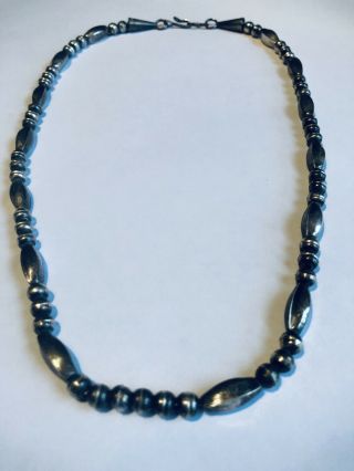 Vintage Navajo Sterling Silver Bench Bead Pearl Necklace