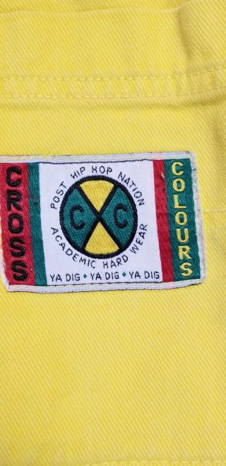 Vintage Cross Colours Rare Yellow Baggy Shorts Fit Size 34 2