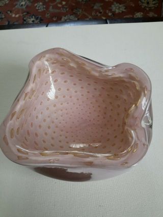 Vintage Mcm Alfredo Barbini Murano Bowl Pink With Gold Controlled Bubbles