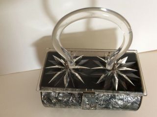 Vintage Mid Century Lucite Purse Gilli Ny - Gray,  Pearl & Silver Confetti