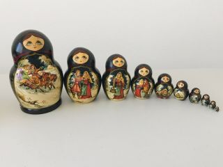 Vintage Set Of 10 Wooden Russian Matryoshka Nesting Dolls / Signed Artist 1998