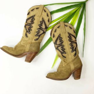 VTG MISS CAPEZIO Tan Suede Butterfly Boots SZ 6.  5 Cowboy Cowgirl boots 70s 80s 2