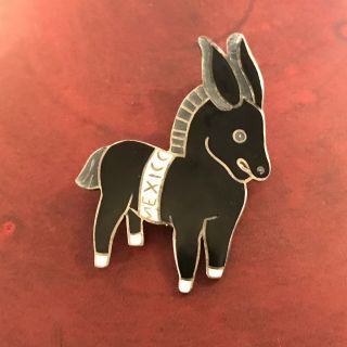 Vintage Margot De Taxco Sterling Silver & Enamel Mexico Black Donkey Pin Brooch.