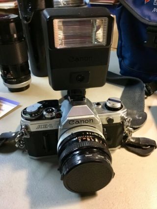 VTG Canon AE - 1 35mm SLR Camera w/ 50mm 1:1.  8 Lens,  Canon FD 200mm f/4 S.  S.  C. , 2