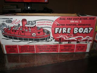 Vintage Ideal Water Pumping Mechanical Fire Boat W/ Siren Toy