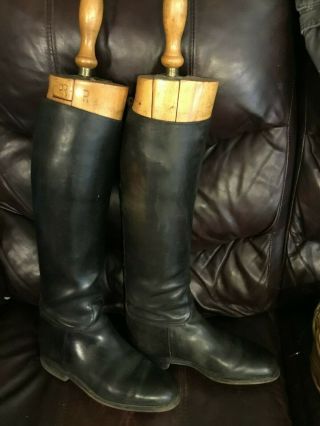Vintage Black Leather Equestrian Boots With Maxwell London Wooden Boot Trees
