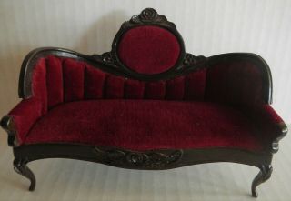 Sonia Messer Victorian Rococo Sofa - Mahogany W/burgundy Velvet Upholstery