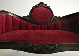 Sonia Messer Victorian Rococo Sofa - Mahogany w/Burgundy Velvet Upholstery 3