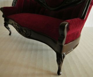 Sonia Messer Victorian Rococo Sofa - Mahogany w/Burgundy Velvet Upholstery 4