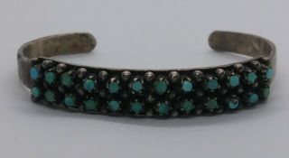 Vintage Zuni Petit Point Snake Eye Turquoise Sterling Silver Cuff Bracelet Small