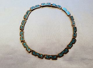 Vintage Sterling Silver Taxco Mexico Turquoise Inlay Choker Necklace