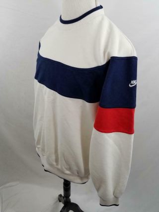 Vtg Nike Mens M L White Red Blue Color Block Swoosh Sweatshirt Crewneck 90s