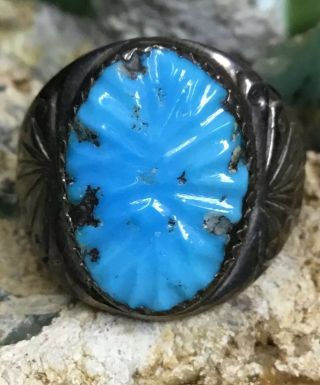 Vintage,  Navajo “ray Tracey Knifewing” Sterling Silver & Turquoise Ring,  10.  7g