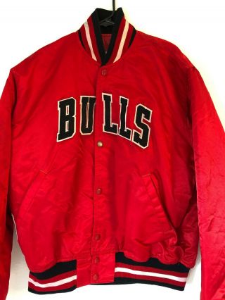 Chicago Bulls Vtg Starter Sewn Snap - Button Long Sleeve Jacket L Usa Made