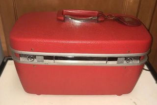 Vintage Royal Traveller Samsonite Red Train Case Luggage Make Up 14.  5”