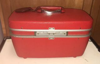 Vintage Royal Traveller Samsonite Red Train Case Luggage Make Up 14.  5” 5