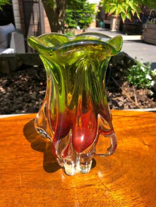 Heavy Vintage 1970 ' s Czech Chribska Glass Vase by Josef Hospodka 22cm Perfect 2