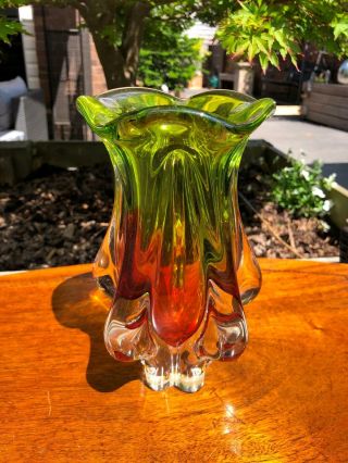 Heavy Vintage 1970 ' s Czech Chribska Glass Vase by Josef Hospodka 22cm Perfect 3