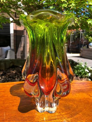 Heavy Vintage 1970 ' s Czech Chribska Glass Vase by Josef Hospodka 22cm Perfect 4