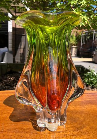 Heavy Vintage 1970 ' s Czech Chribska Glass Vase by Josef Hospodka 22cm Perfect 5