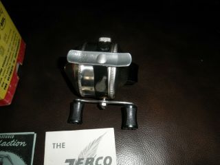Early vintage Chrome & Black Zebco 33 Spinning reel w/box,  paperwork very 2