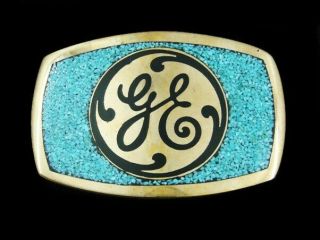 Sf05174 Nos Vintage 1970s Ge Company Advertisement Solid Brass Belt Buckle
