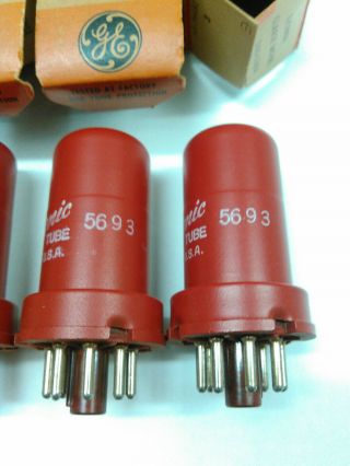 (5) Vintage RCA GE 5693 Vacuum Tubes NOS NIB Red Cans Matched Codes 1967 USA 7