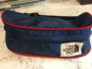 The North Face Vintage Fanny Pack,  Belly Bag,  Navy Blue With Red,  Old Brown Logo