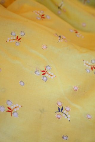 Vintage Flocked Floral Semi Sheer Fabric Dandelions? Sunny Yellow Retro 4,  Yards