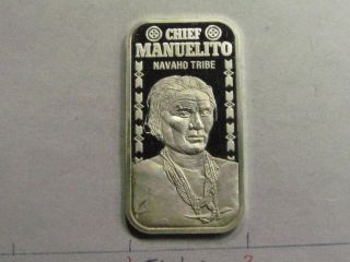 Chief Manuelito Navaho Tribe Indian 1975 Vintage 999 Silver Bar Rare D