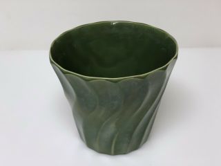 Large Vintage Bauer Pottery Swirl Flower Pot 8 Dark Green Jardiniere Mcm