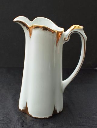 Vintage Andrea By Sadek Porcelain White Gold Gilded 9 1/4 " H Ewer Pitcher