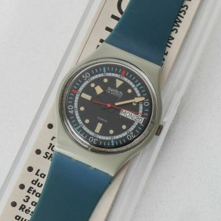 Rare Vtg Swatch Watch Quartz Swiss Made Blue Gray Diver W/ Packaging