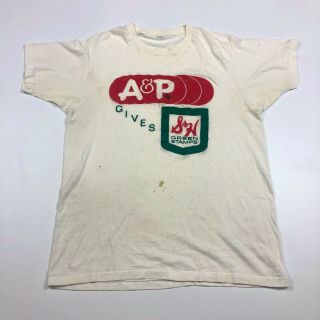 Vintage 1950s 60s A&p Grocery Store S&h Green Stamps Advertisement White T Shirt