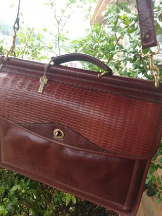 Vintage Jack Georges Cognac Brown Leather Briefcase.  W/strap - Estate -