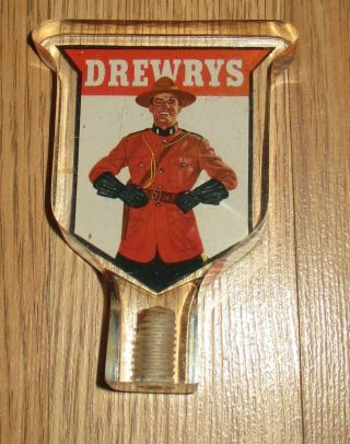 Rare Vintage Drewrys Beer Lucite Mountie Double Sided Tap Handle