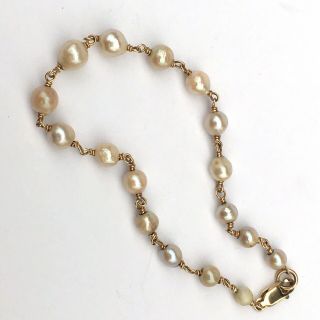 Vintage 14k Gold Cream Rose Pearl Bracelet